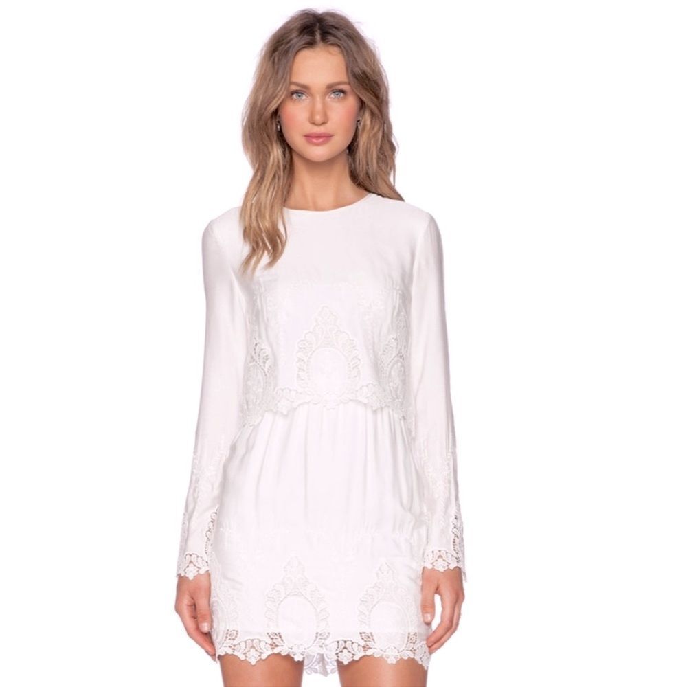 The JetSet Diaries White Lace Long Sleeve Mini Dress